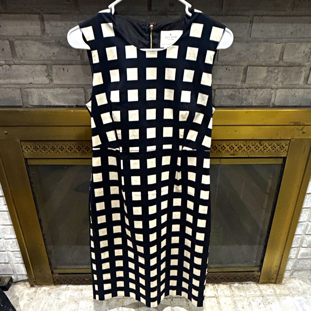 Kate Spade New York Sheath Dress 6 Black White Geometric Sleeveless Knee
